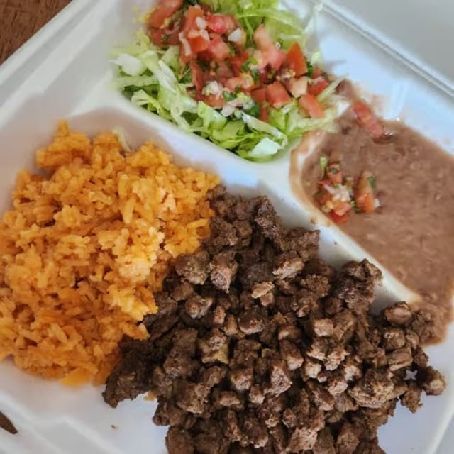 Combo #1 Plate (Meat, Rice & Beans).